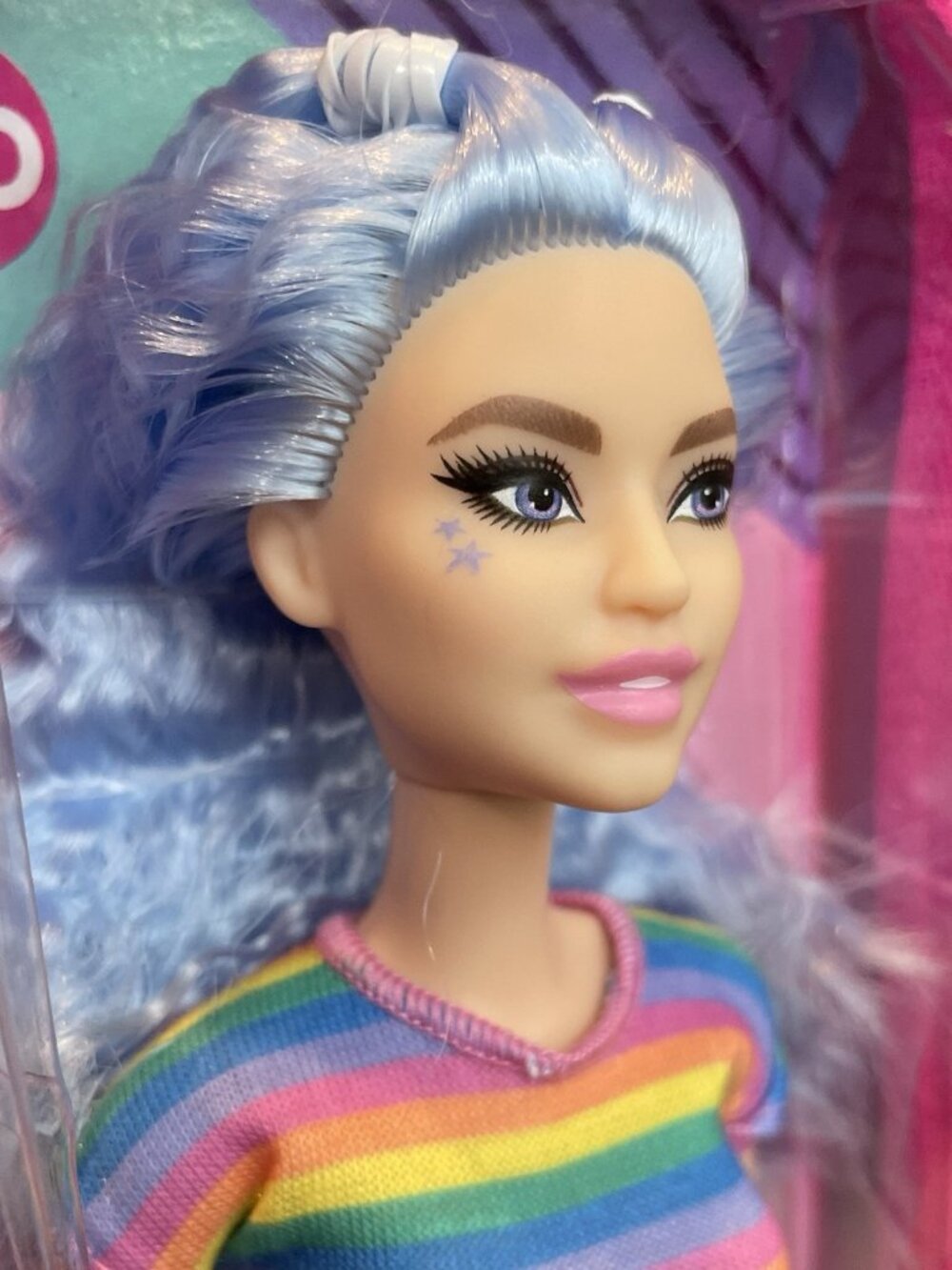 Mattel Barbie Fashionista Doll 170 Blue Hair Rainbow Top Black Skirt NIB Rare - Picture 6 of 12
